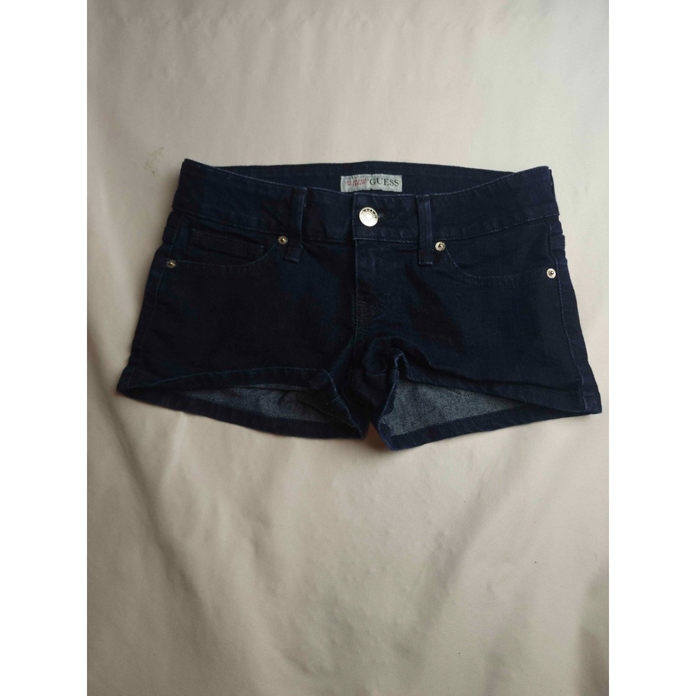 Guess Jean Shorts Womens Size 8 Dark Blue Denim Rhinestone Logo Casual Summer